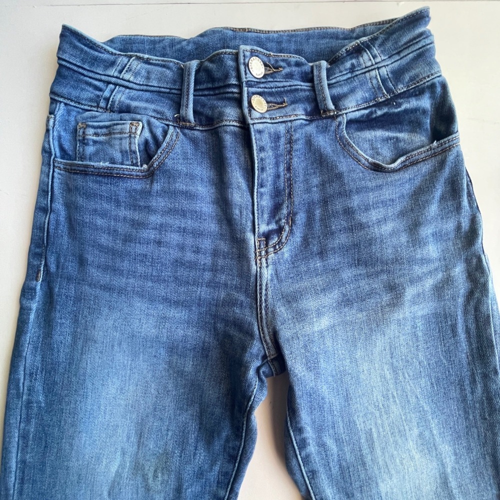Kancan High Rise Super Flare Jeans Womens Size 27 Frayed Hem Medium Wash Retro - Picture 10 of 11